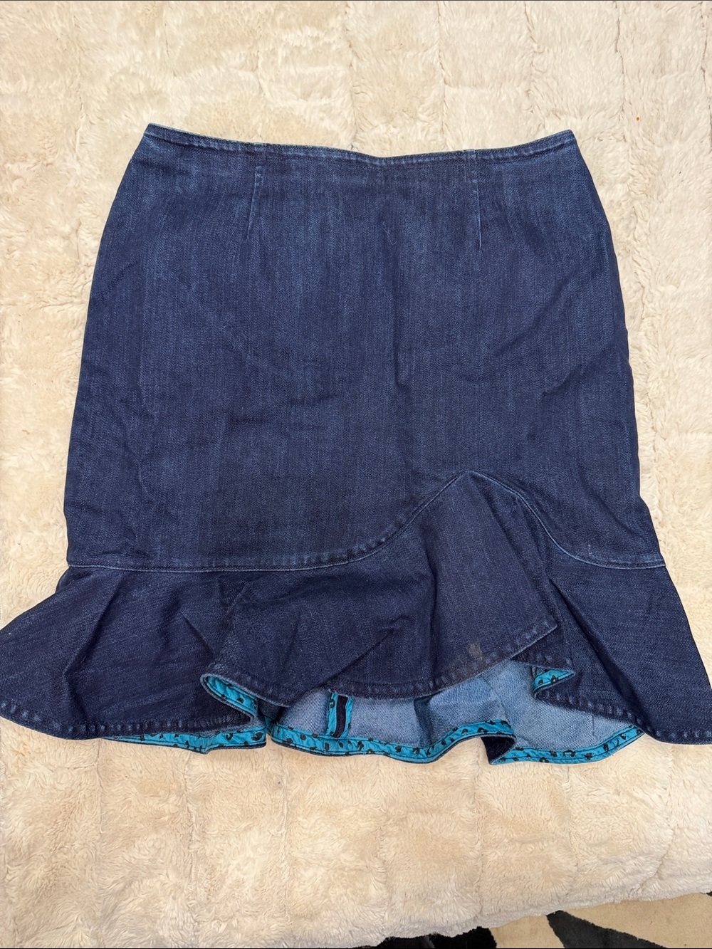 Anthropologie Leifsdottir Dark Blue Denim Ruffle Hem Skirt
